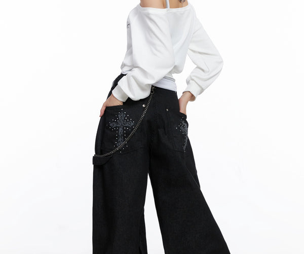 Lea Cross-Patch Baggy Jeans IS525 - Acubi style | LEWKIN