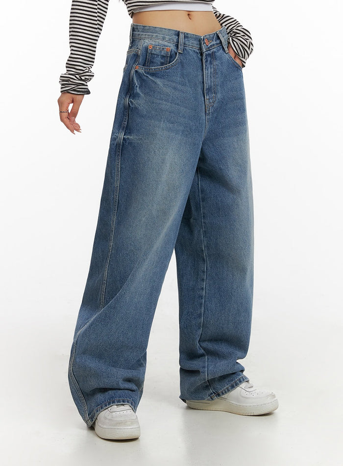 low-rise-washed-baggy-jeans-cy407 / Blue