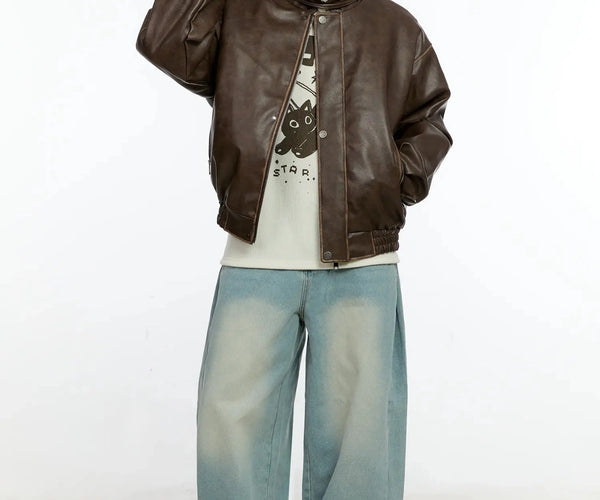 Men's Vintage Faux-Leather Mustang Jacket IN525 - Acubi style | LEWKIN