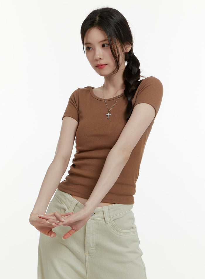 u-neck-crop-t-shirt-oa405 / Brown