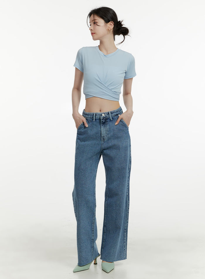 washed-denim-straight-leg-jeans-oa405 / Dark blue