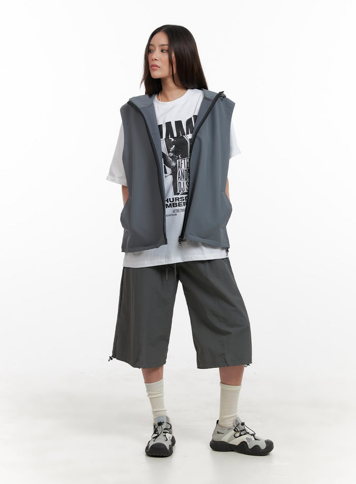 oversized-zip-up-hoodie-vest-ca430 / Dark gray