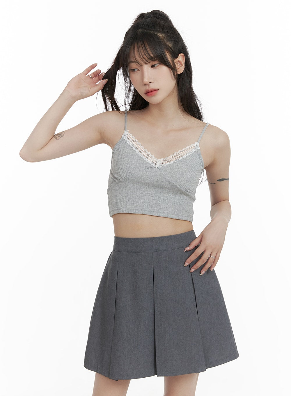 sweetheart-lace-crop-cami-top-ca403 / Gray
