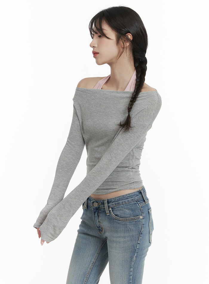 basic-off-shoulder-long-sleeve-ca402 / Gray