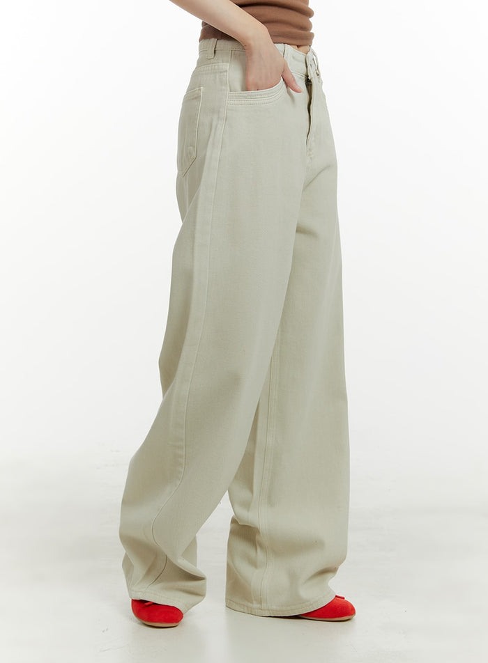 cotton-solid-wide-leg-pants-oa405 / Light beige