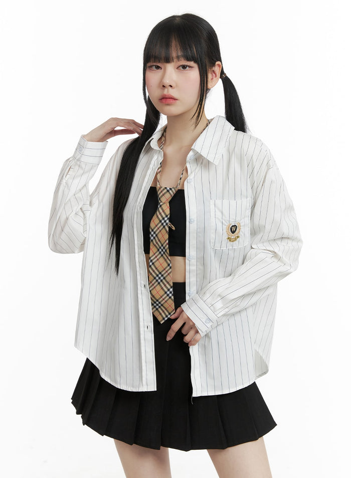 oversized-striped-button-up-long-sleeve-om426 / White
