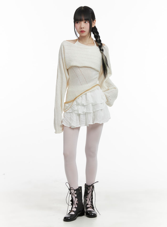 cotton-frill-banded-mini-skirt-om426 / White