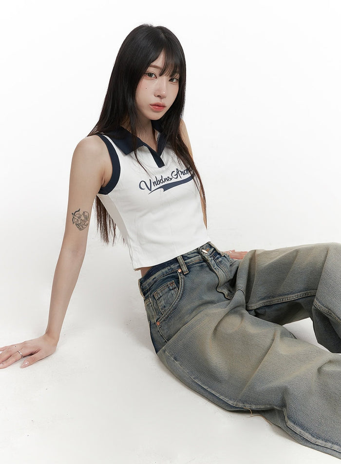 graphic-lettering-collar-crop-top-cy407 / White