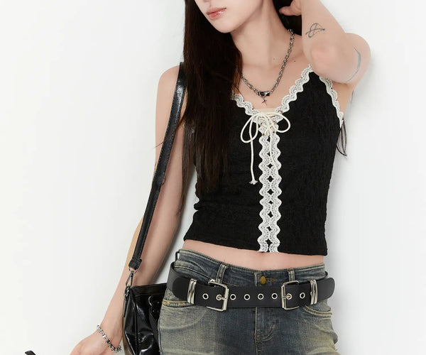 Lace Trim Sleeveless Top CY514 - Casual style | LEWKIN