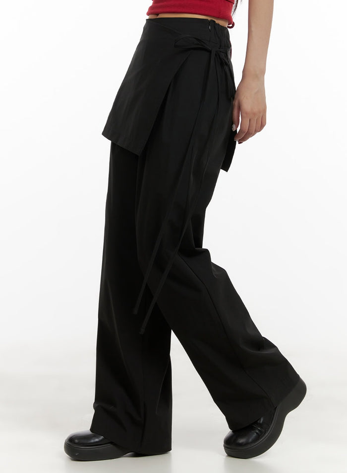 cotton-wrap-skirt-wide-pants-cy403 / Black