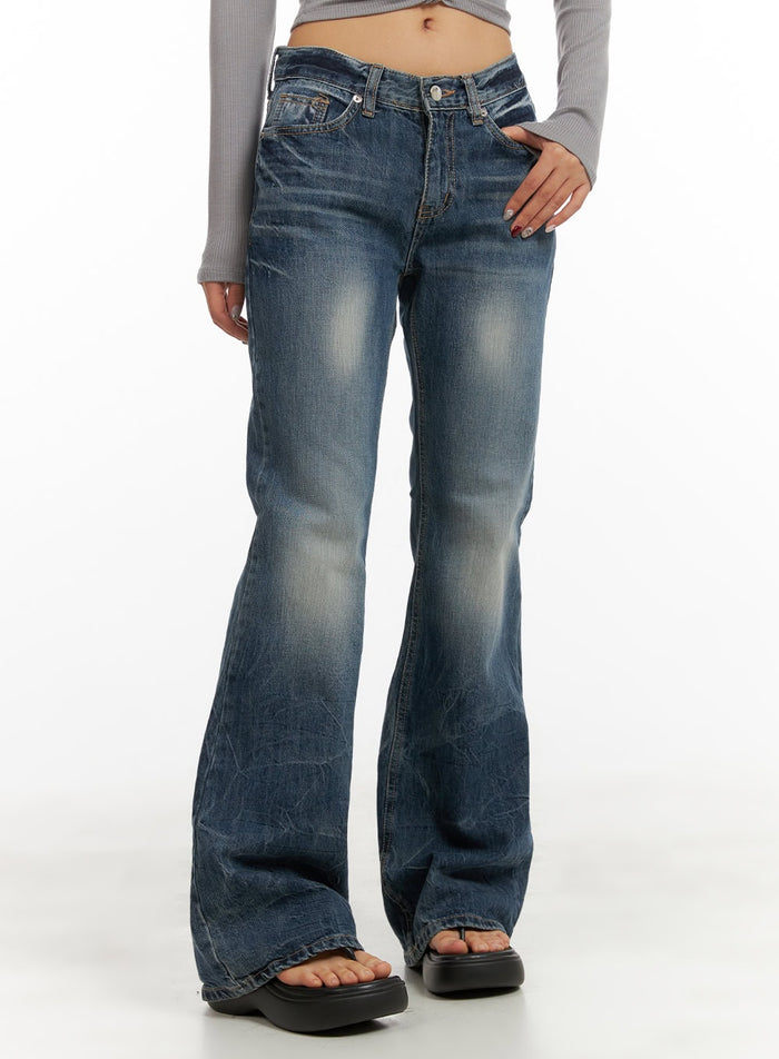 washed-low-rise-bootcut-jeans-cy403 / Blue