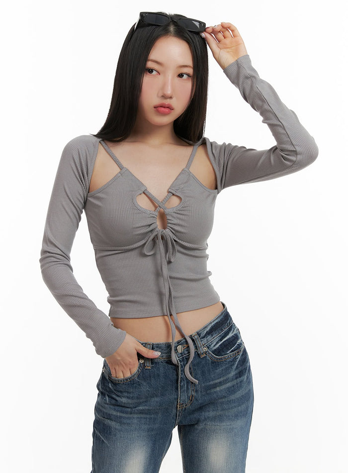 x-strap-cut-out-crop-top-cy403 / Gray