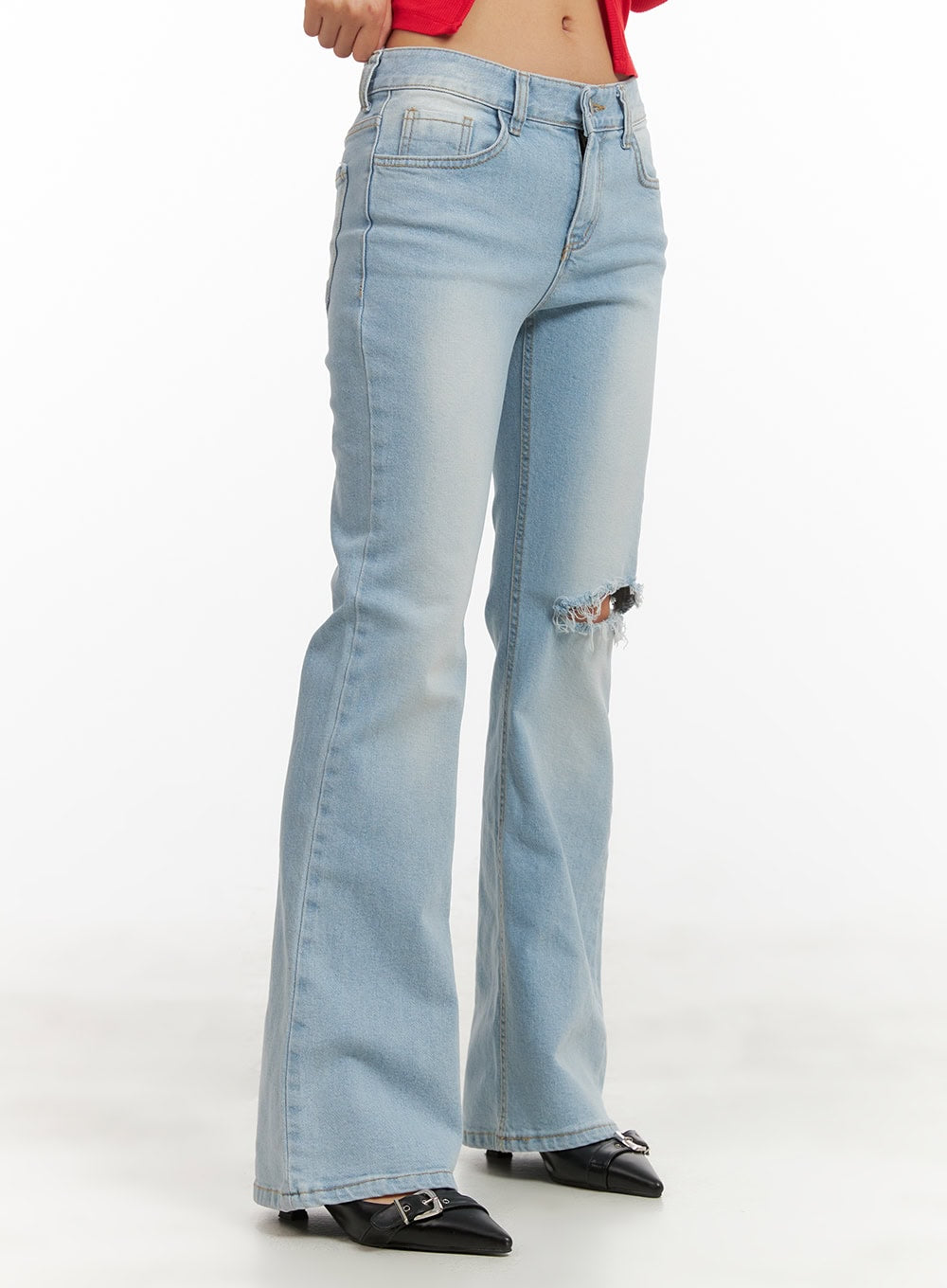 distressed-bootcut-jeans-cy403 / Light blue