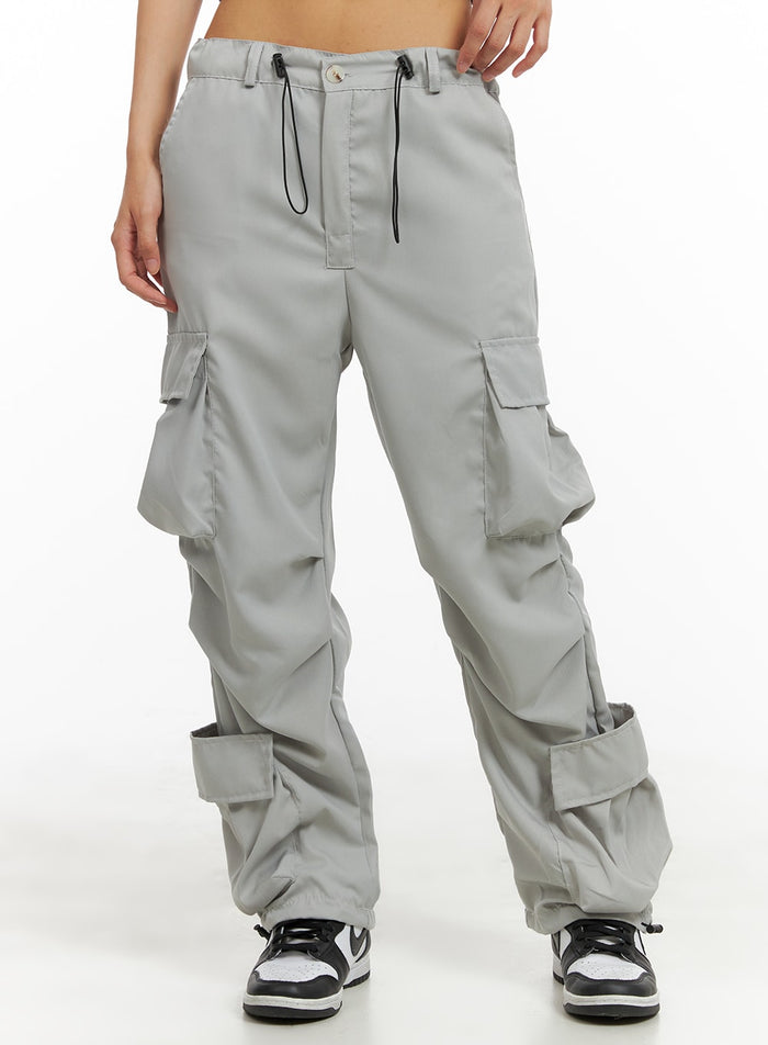 double-pocketed-string-cargo-pants-ca423 / Light gray