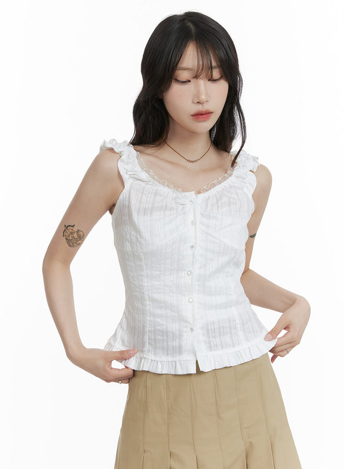 frill-lace-ruffled-hem-sleeveless-top-ca408 / White