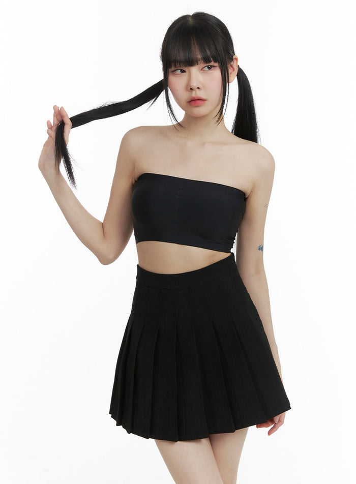 basic-cotton-pleated-mini-skirt-om426 / Black
