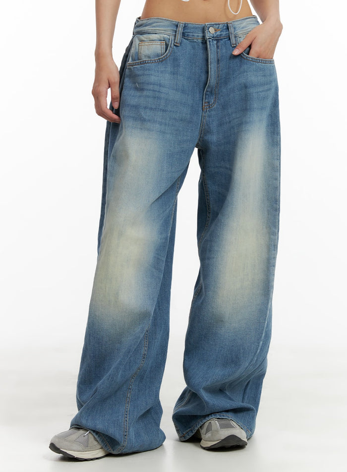 washed-wide-leg-jeans-ca423 / Blue