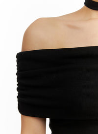shirred-off-shoulder-top-with-thin-scarf-cy403