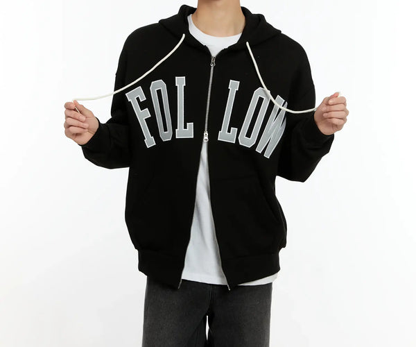 トップス c-boy style Slow Flow (No.53) Men's Follow Me Zip-Up Hoodie IO531 - Korean Men's Fashion | LEWKIN