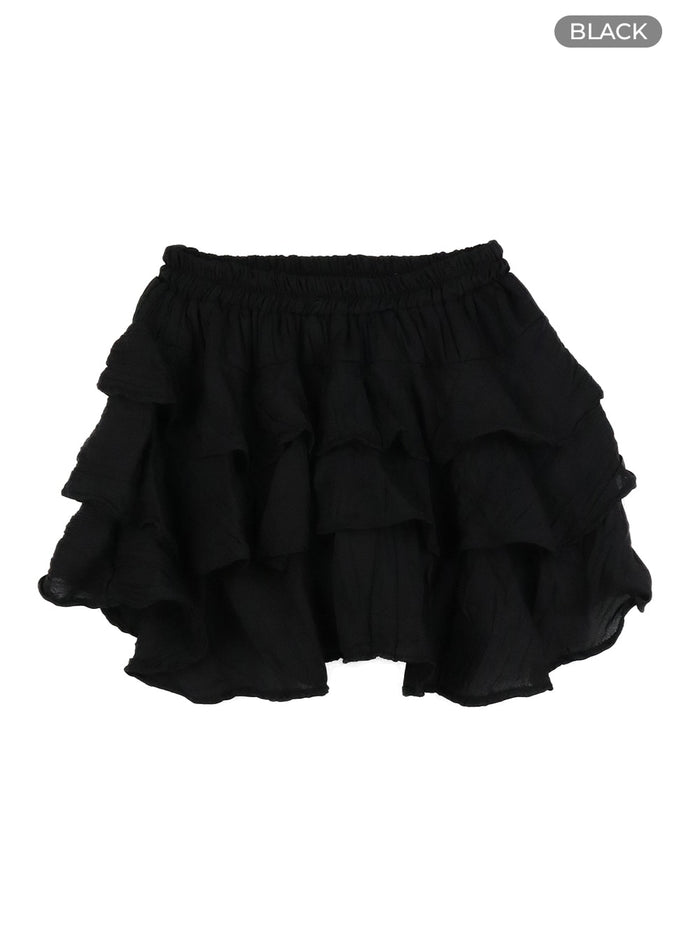 cotton-frill-banded-mini-skirt-om426 / Black