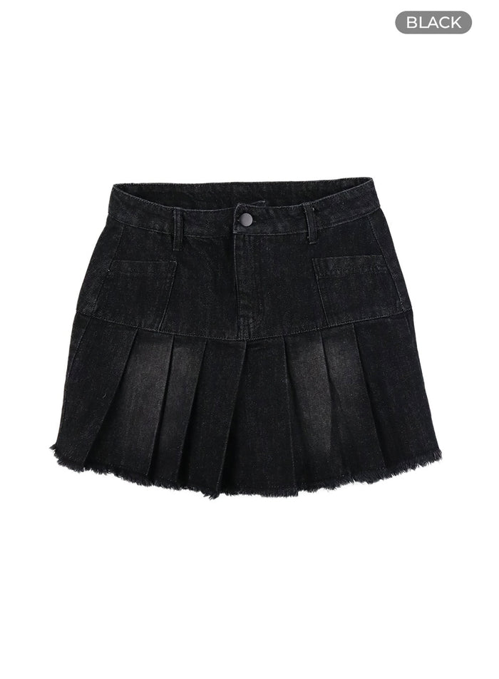 destroyed-pleated-mini-denim-skirt-oa426 / Black