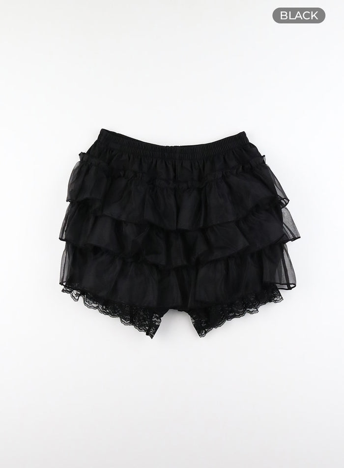 frill-lace-banding-mini-skirt-cm427 / Black