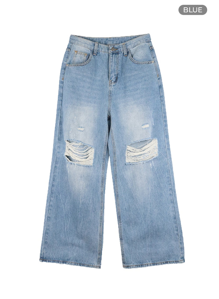 destroyed-vintage-baggy-straight-jeans-om426 / Blue