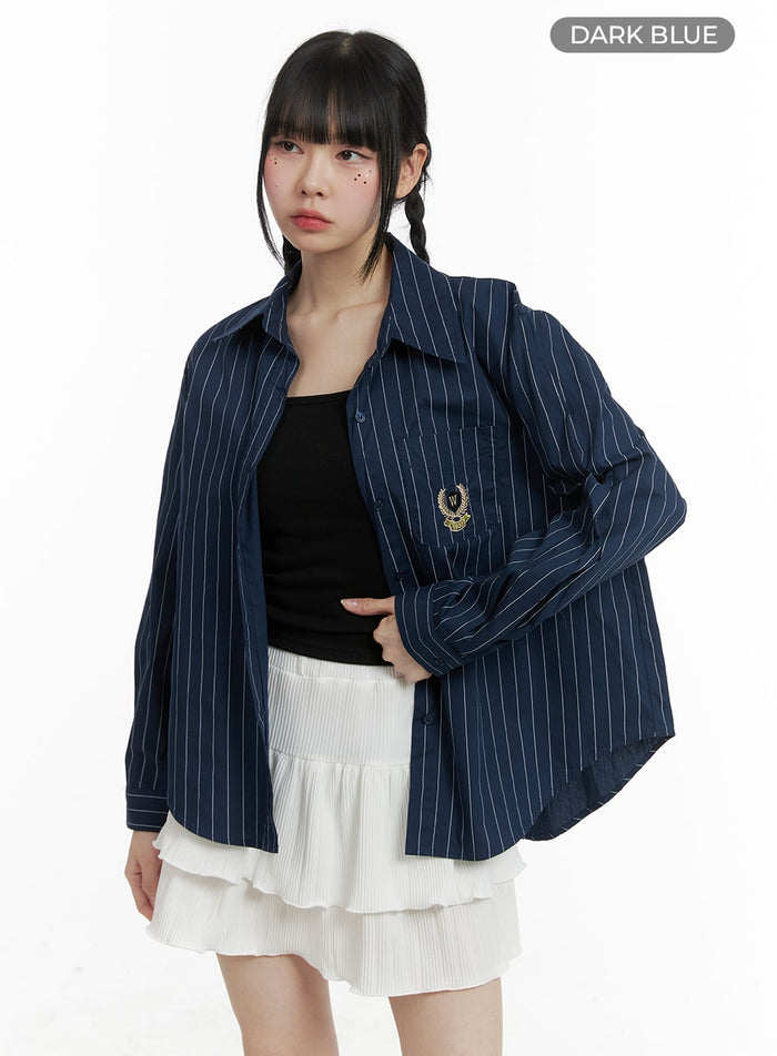 oversized-striped-button-up-long-sleeve-om426 / Dark blue