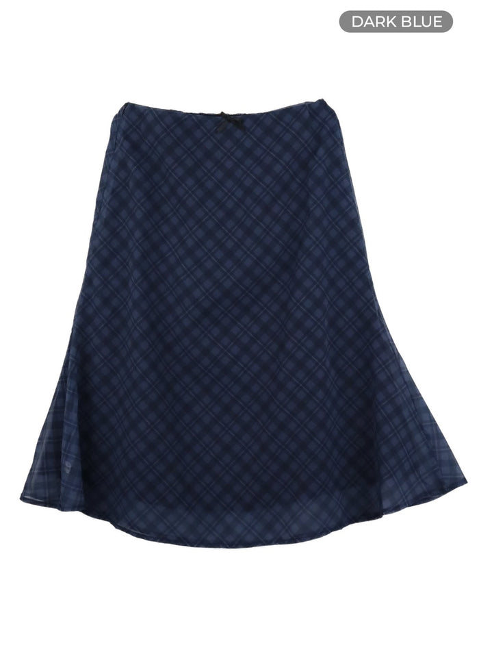 checkered-ribbon-midi-skirt-oa426 / Dark blue