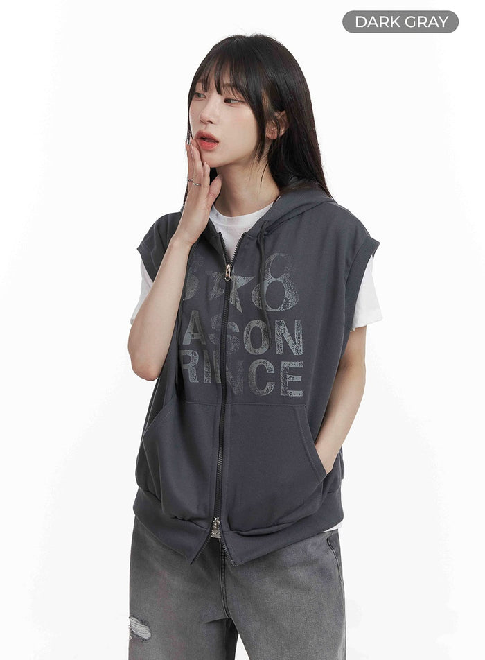 graphic-loose-fit-vest-hoodie-cy407 / Dark gray