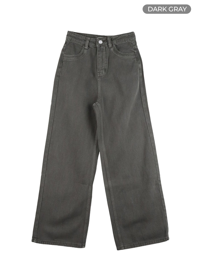 cotton-solid-wide-leg-pants-oa405 / Dark gray