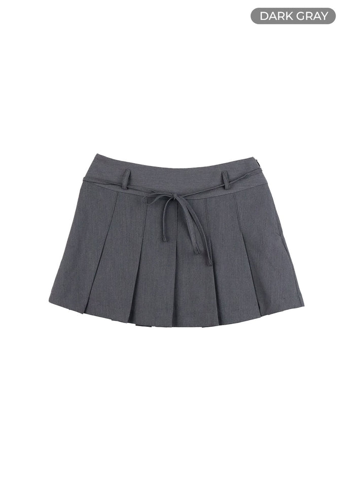 ribbon-strap-pleated-mini-skirt-cy403 / Dark gray