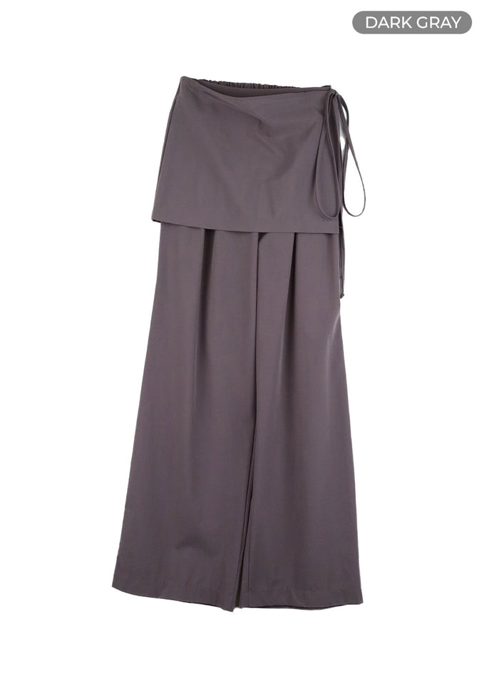 cotton-wrap-skirt-wide-pants-cy403 / Dark gray