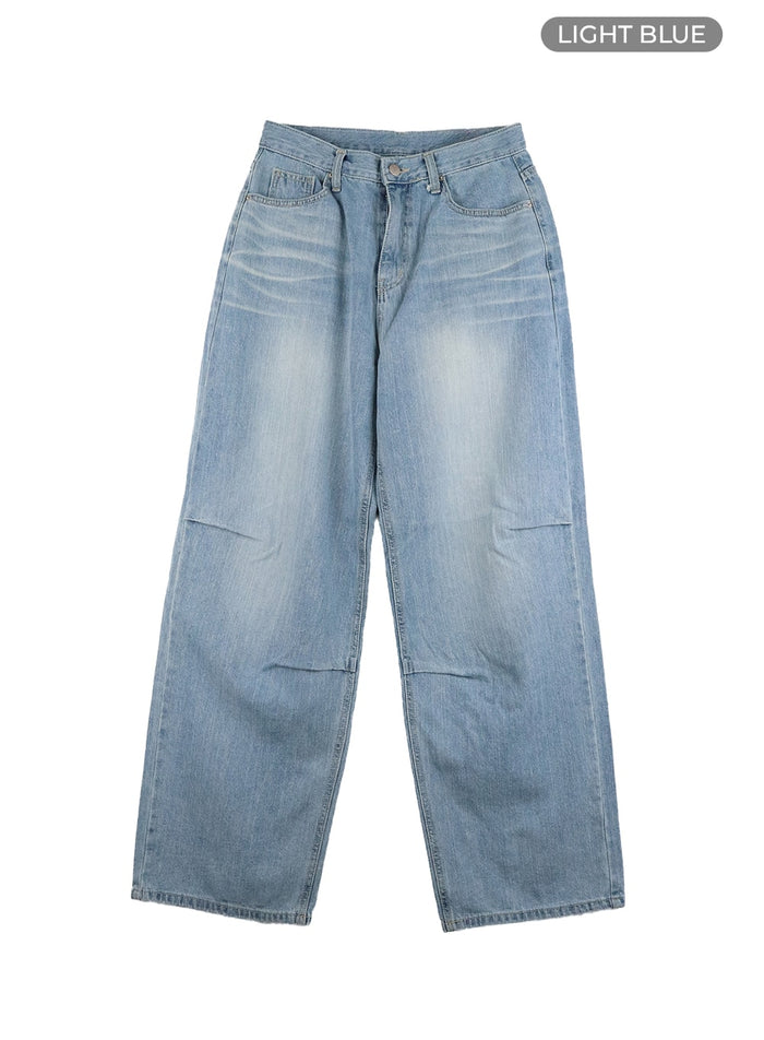 pintuck-washed-denim-wide-leg-jeans-ca419 / Light blue