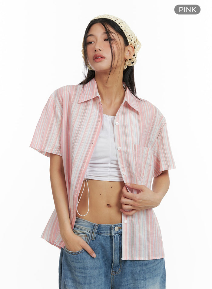 stripe-buttoned-oversized-shirt-ca423 / Pink