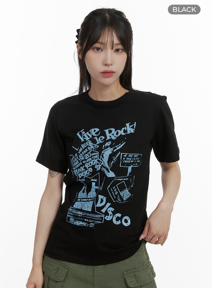 loose-fit-graphic-lettering-t-shirt-oa426 / Black