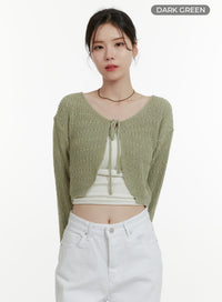 tie-knit-crop-cardigan-oa405 / Dark green