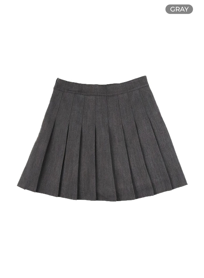 basic-cotton-pleated-mini-skirt-om426 / Gray