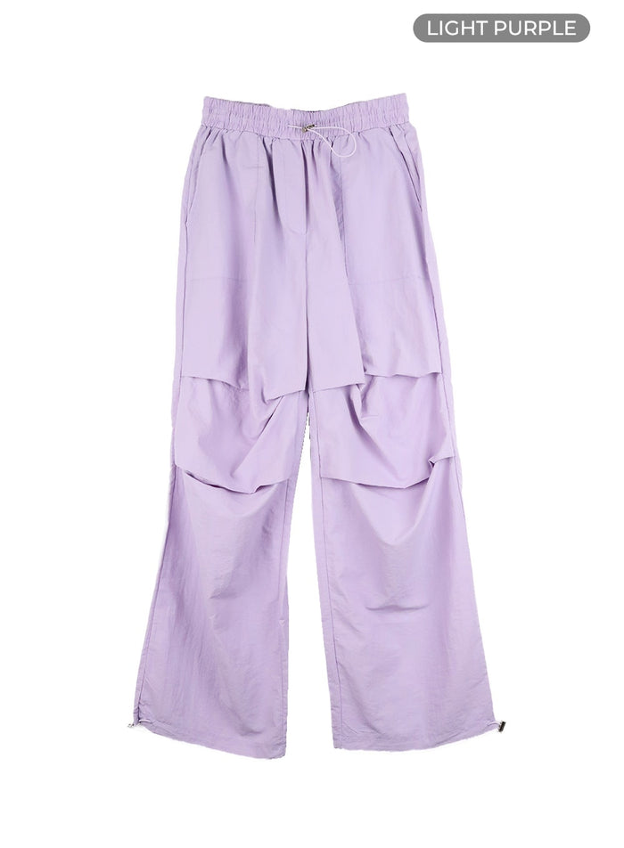 banding-waist-nylon-wide-trousers-om426 / Light purple