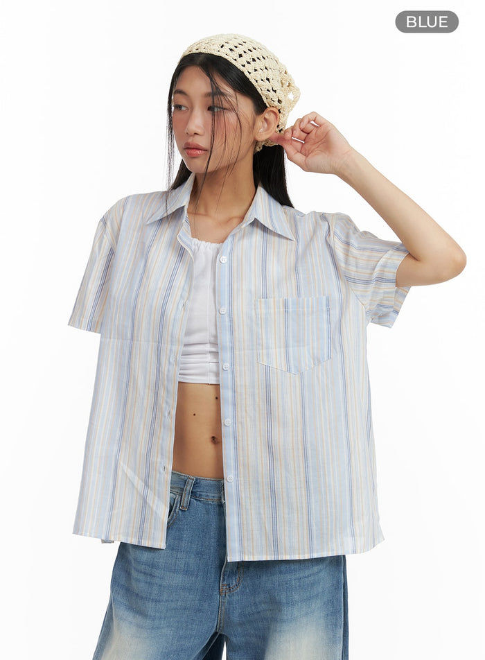stripe-buttoned-oversized-shirt-ca423 / Blue