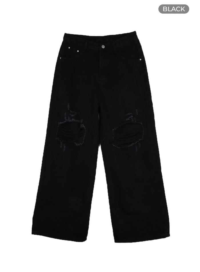 destroyed-vintage-baggy-straight-jeans-om426 / Black