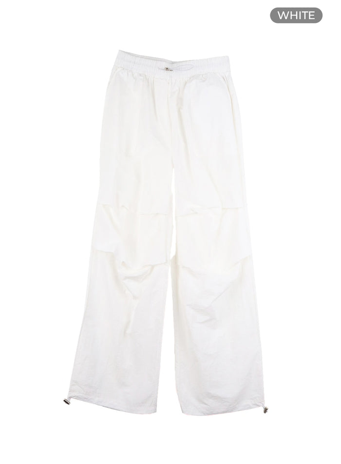 banding-waist-nylon-wide-trousers-om426 / White