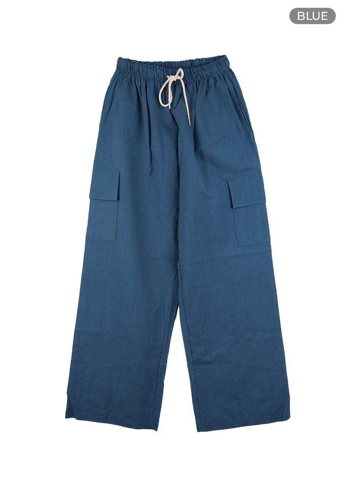cargo-wide-leg-banded-pants-ca423 / Blue