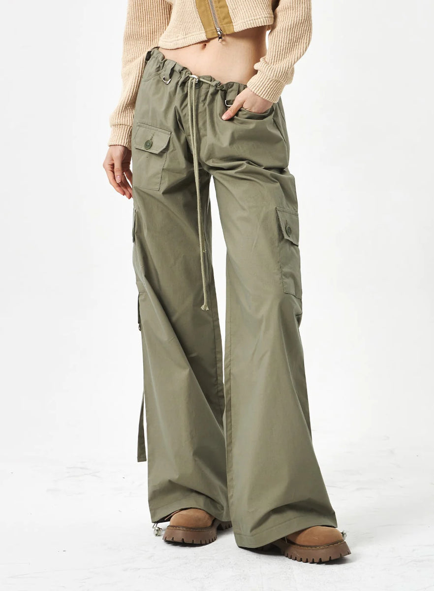 Buy OERPPTA Parachute Pants for Women, Drawstring Elastic Waist Ruched  Baggy Cargo Pants Women, Jogger Y2K Pant with Pockets, Black, Medium at  Amazon.in