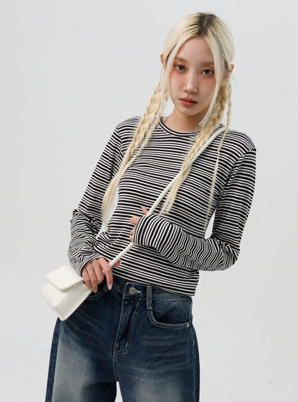 Stripe Crew Neck Long Sleeve Top IS311