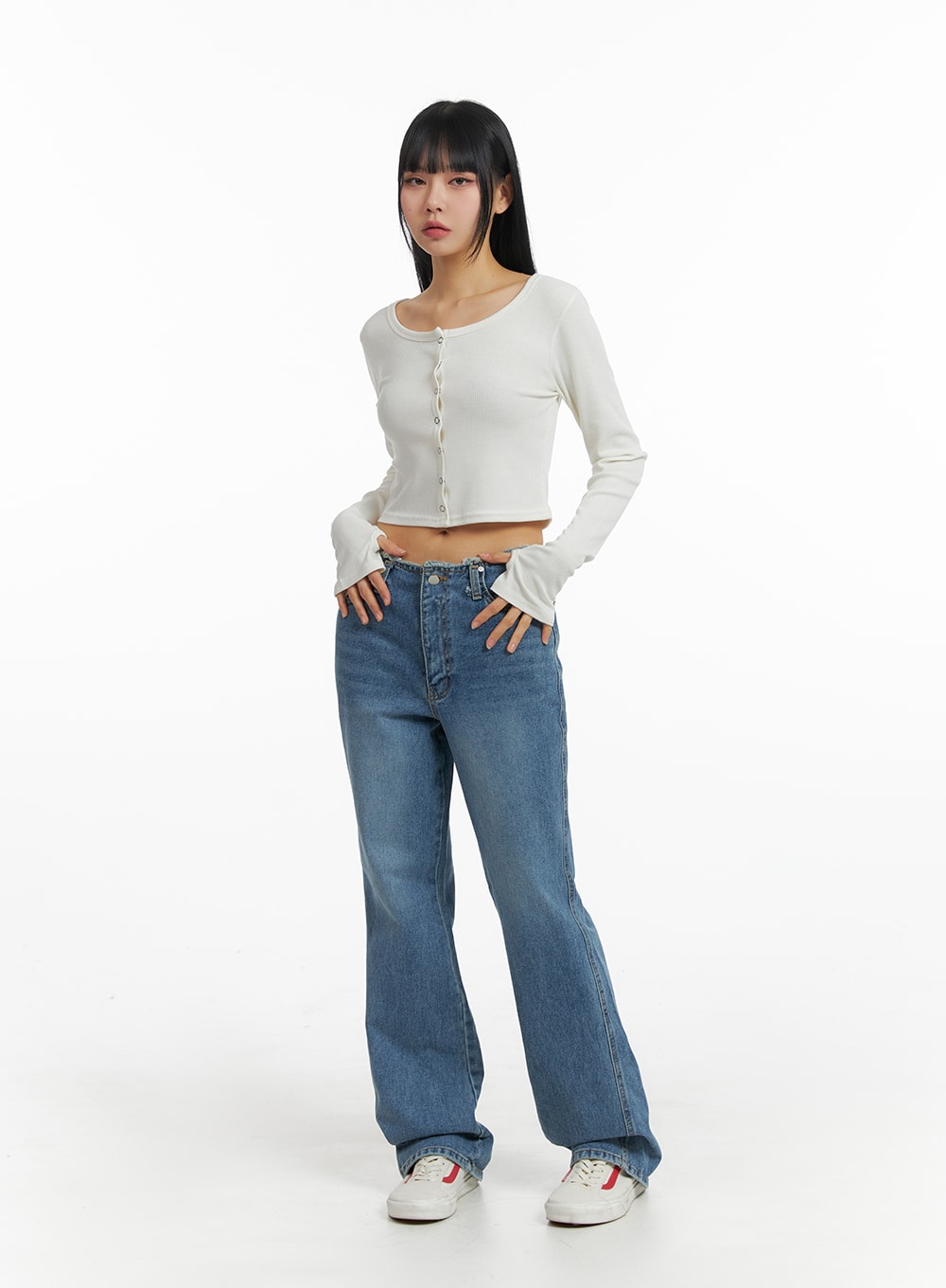 Mid Waist Solid Flared Jeans CF401