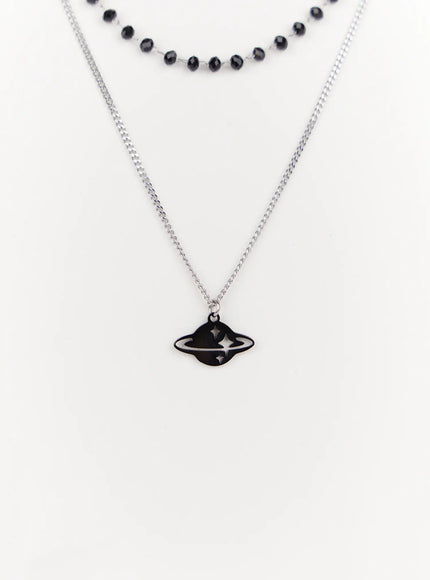 saturn-charm-layered-necklace-in514 / Silver