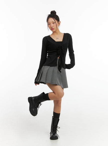 buckle-pleated-mini-skirt-is402