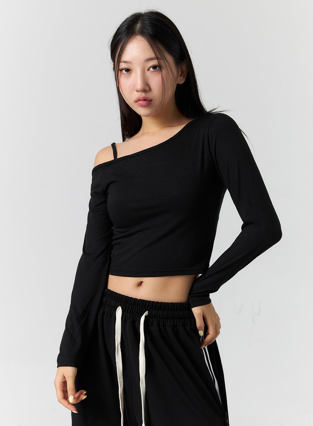 Poster Grl Strappy Off Shoulder Long Sleeve Crop Top Black | X-Large