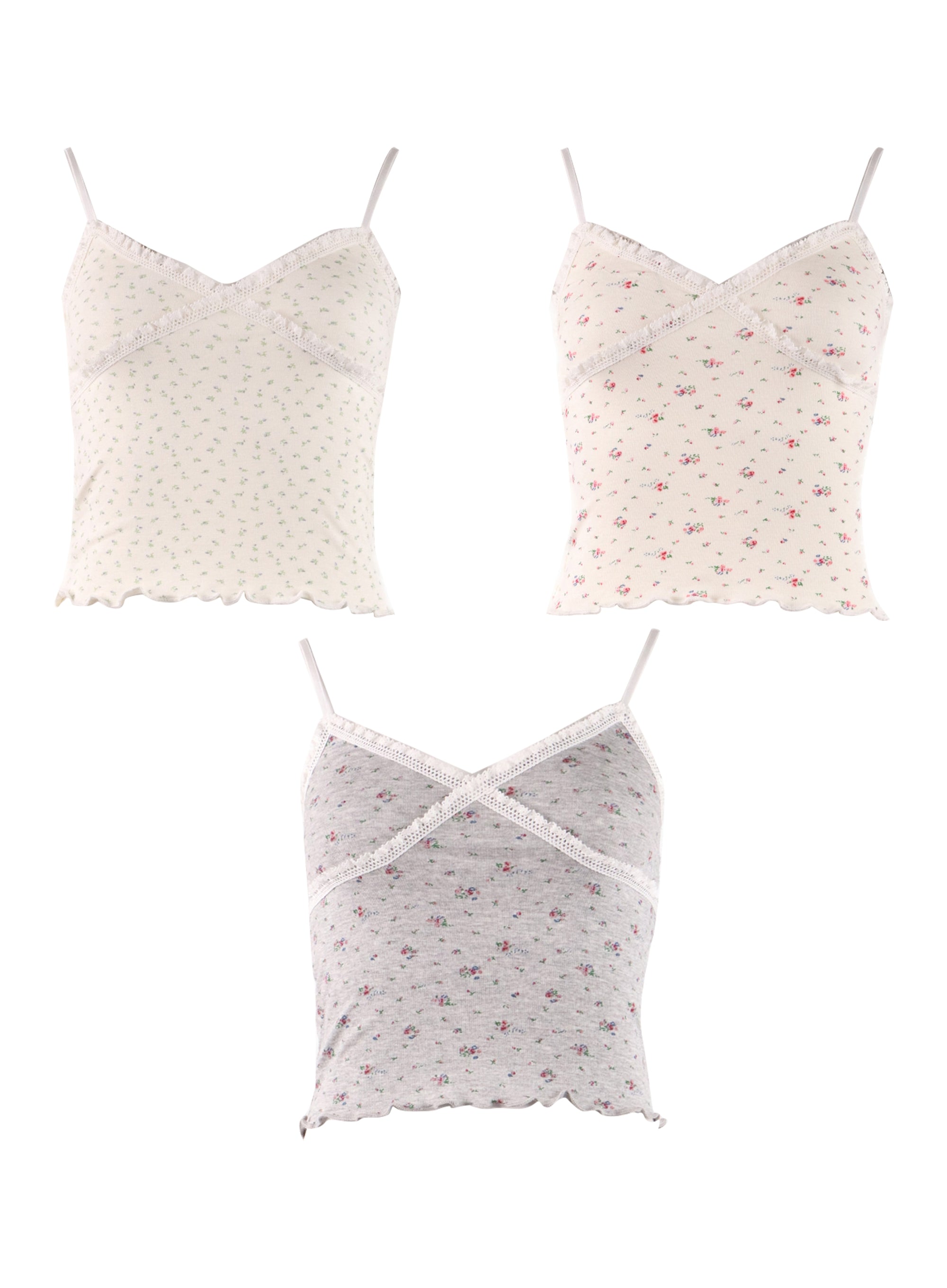 Lace-Trim Floral Print Camisole Crop Top